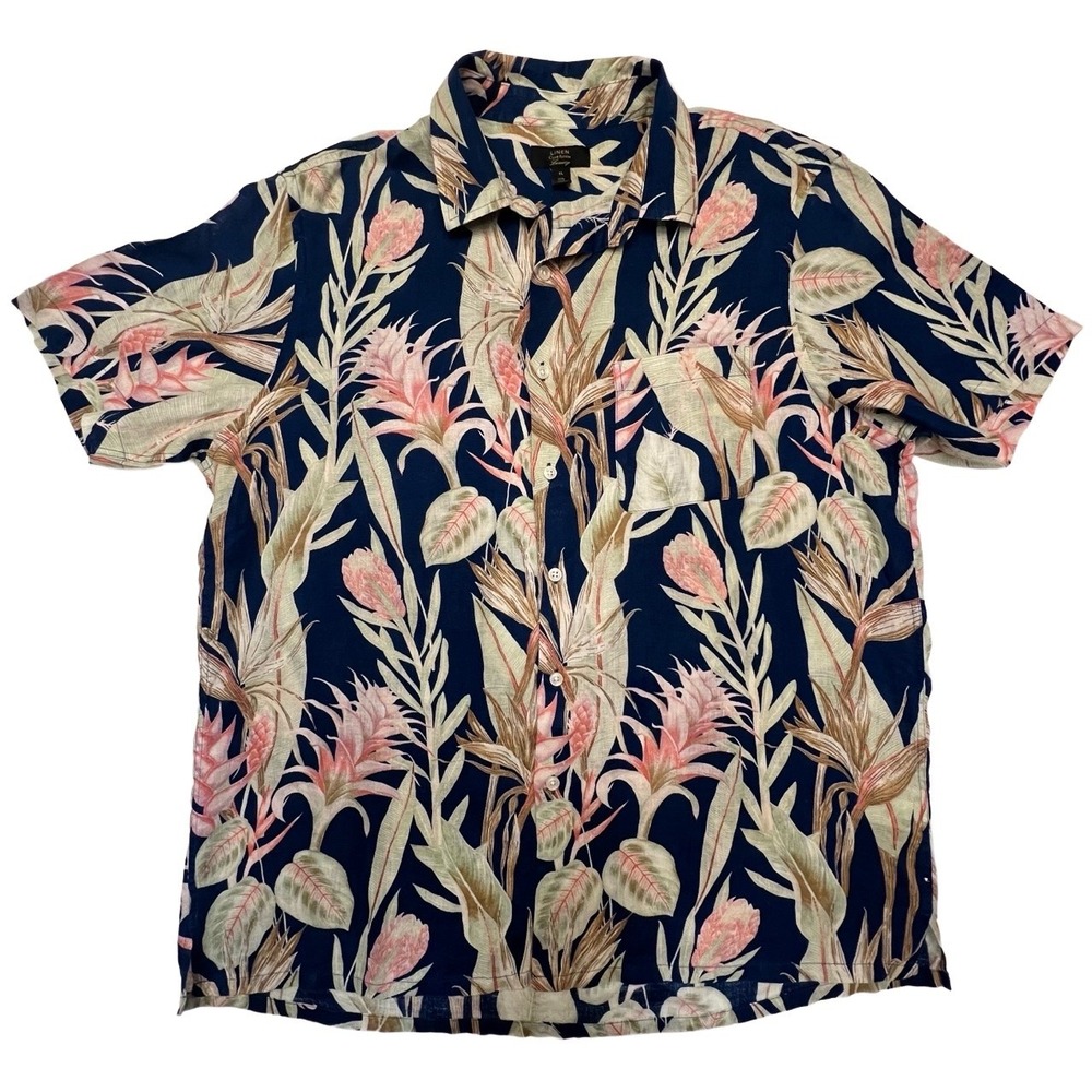 Club Room Luxury 100% Linen Classic Fit Tropical Short Sleeve Button‎ Down Shirt